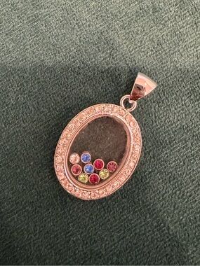 Sterling Silver Oval Pendant with Multicolor Crystal Floating Crystals